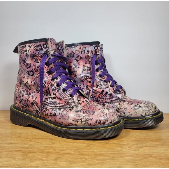DR. MARTENS Pink London Icons Leather Boots Size 5 UK MADE In England US Size 7 - Picture 4 of 12